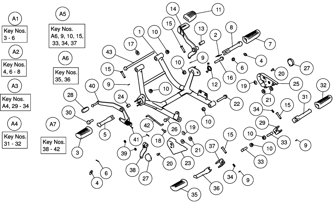 ENGINE CRADLE / FOOTREST / SELECTOR / BRAKE PEDAL METEOR 350